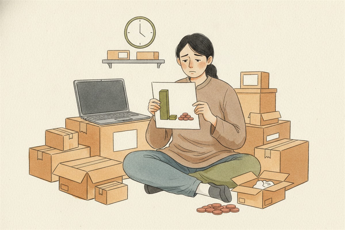 売上は大きいのに手元に残るお金が少なく落ち込むセラーの様子