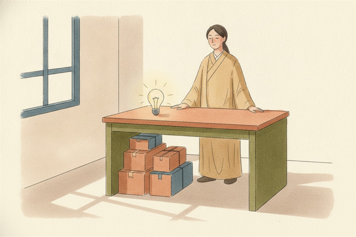 作業を片づけて判断だけが残ったセラーのデスクを描いた水彩イラスト