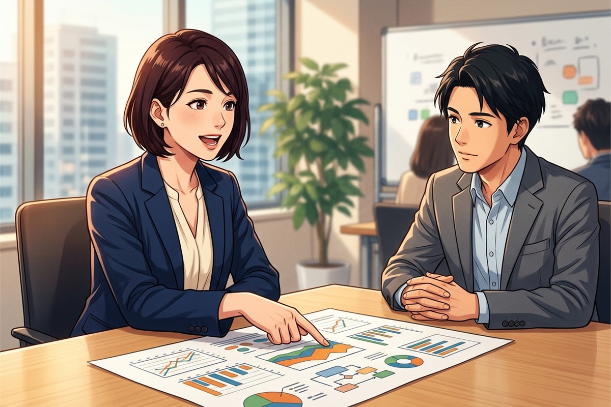事業の内容を数字で説明している様子