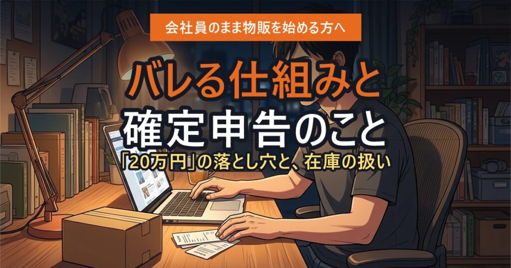 仕事終わりに副業の記録を整理している会社員