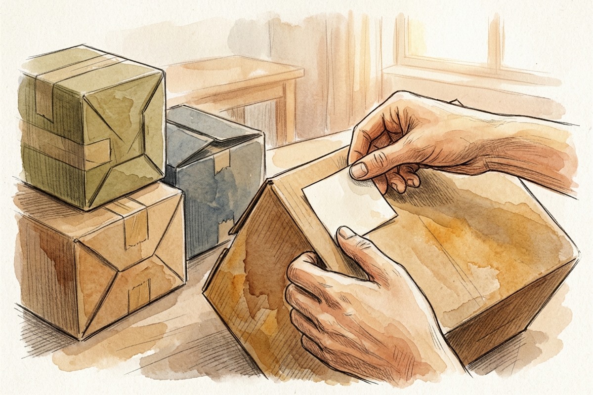 自宅に残る検品とラベル貼りの作業